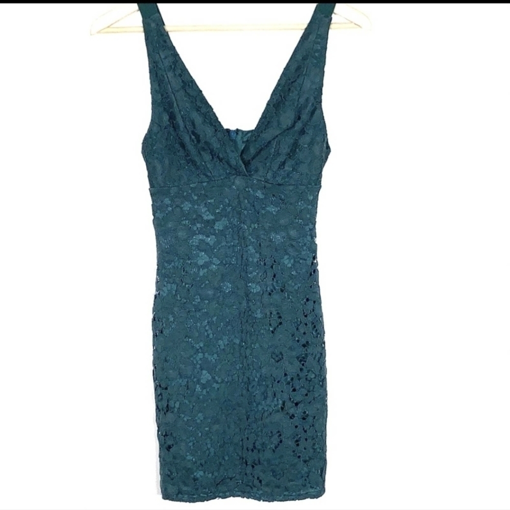 Topshop Teal Lace Mini Dress Sleeveless Bodycon Size Small